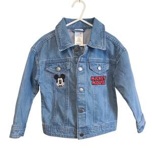 VTG Mickey Mouse Disney Kids Blue Denim Jean Jacket 4T Retro Embroidered Patches